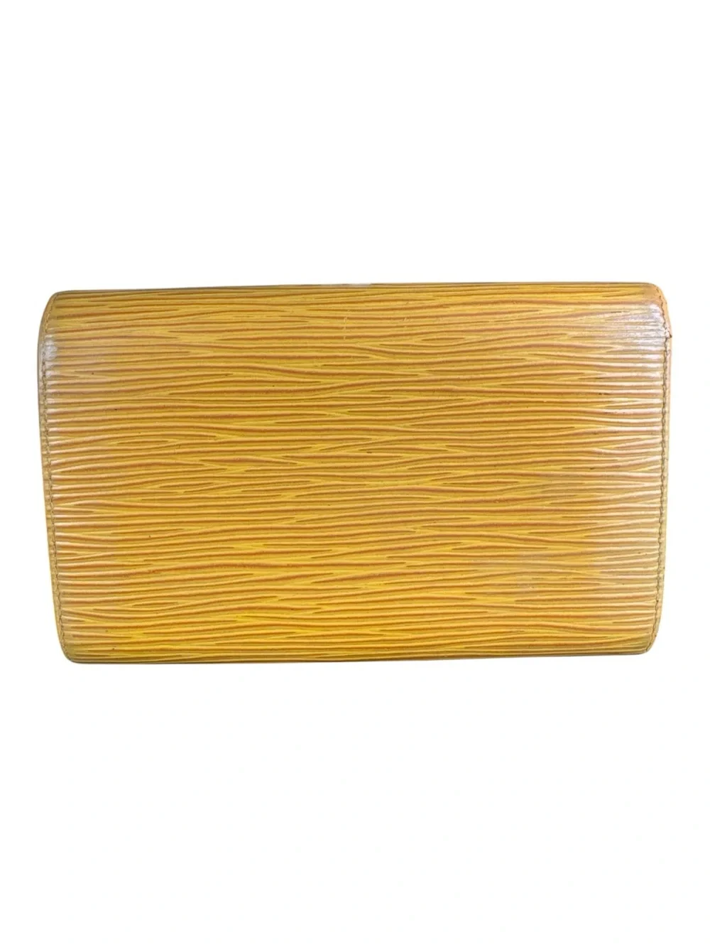 LOUIS VUITTON Epi Leather Wallet in Classic Tassil Yellow w/Purple Interior